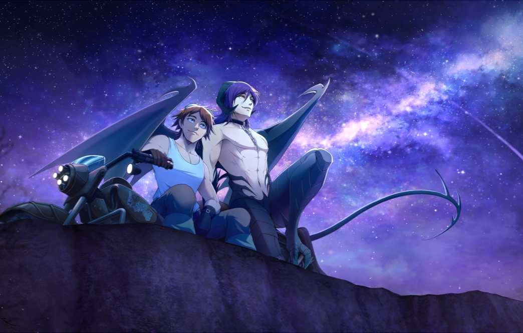 Banner illustration with the main characters from The Incubus Prince/Bromodachis