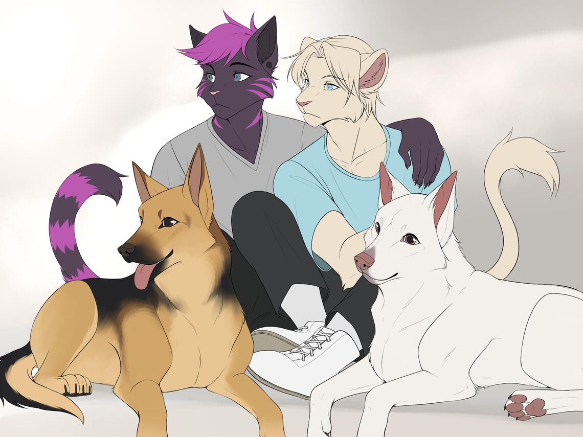 2nd WIP stage: This is the line art/flat color stage. Small changes or mistakes on my behalf are free of charge, but more time consuming changes will be charged extra. Completely redoing the composition is not possible at this point.