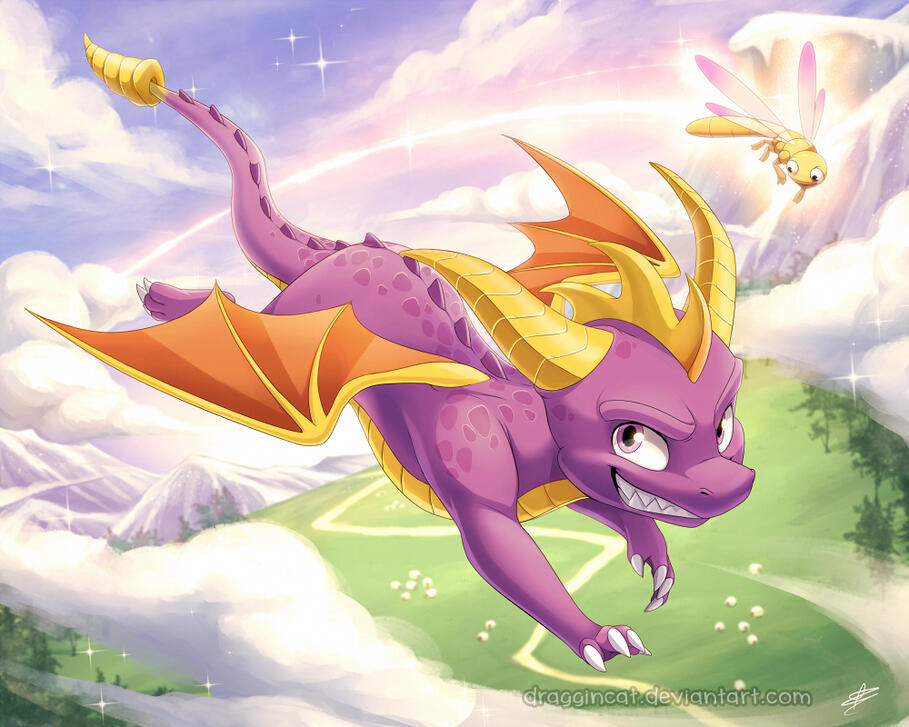 Fanart of Spyro and Sparx from Spyro the Dragon