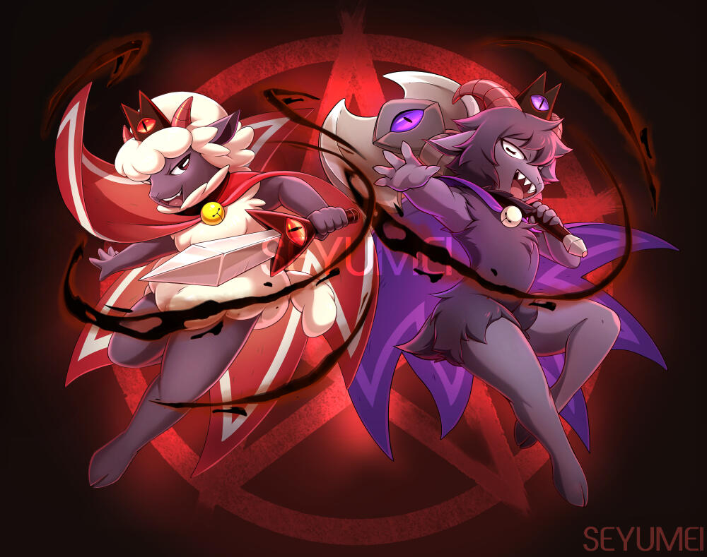 Fanart of Lamb and Goat from Cult of the Lamb