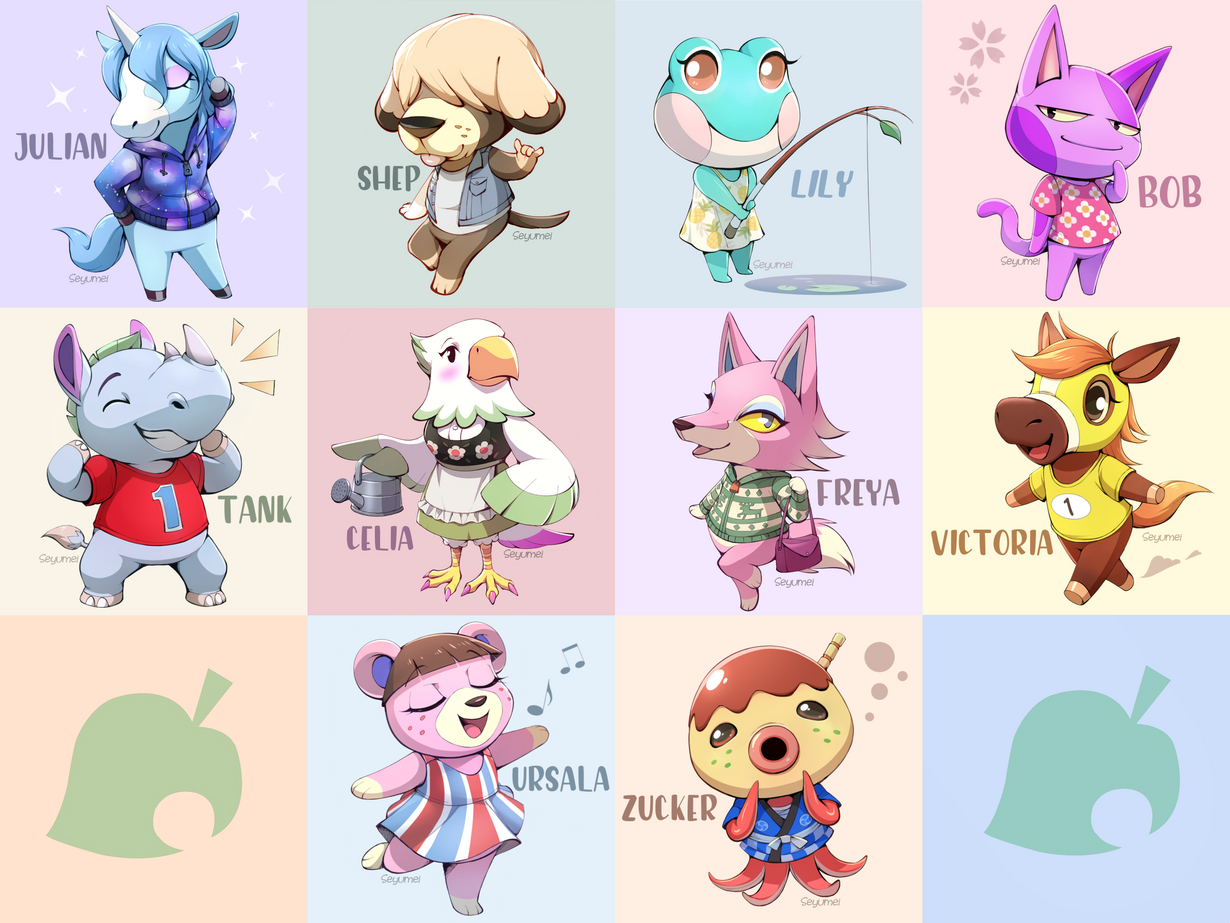 Fanart of various villagers from Animal Crossing: New Horizons