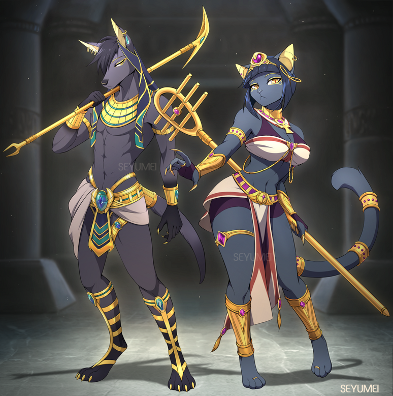 Anubis and Bastet anthro designs