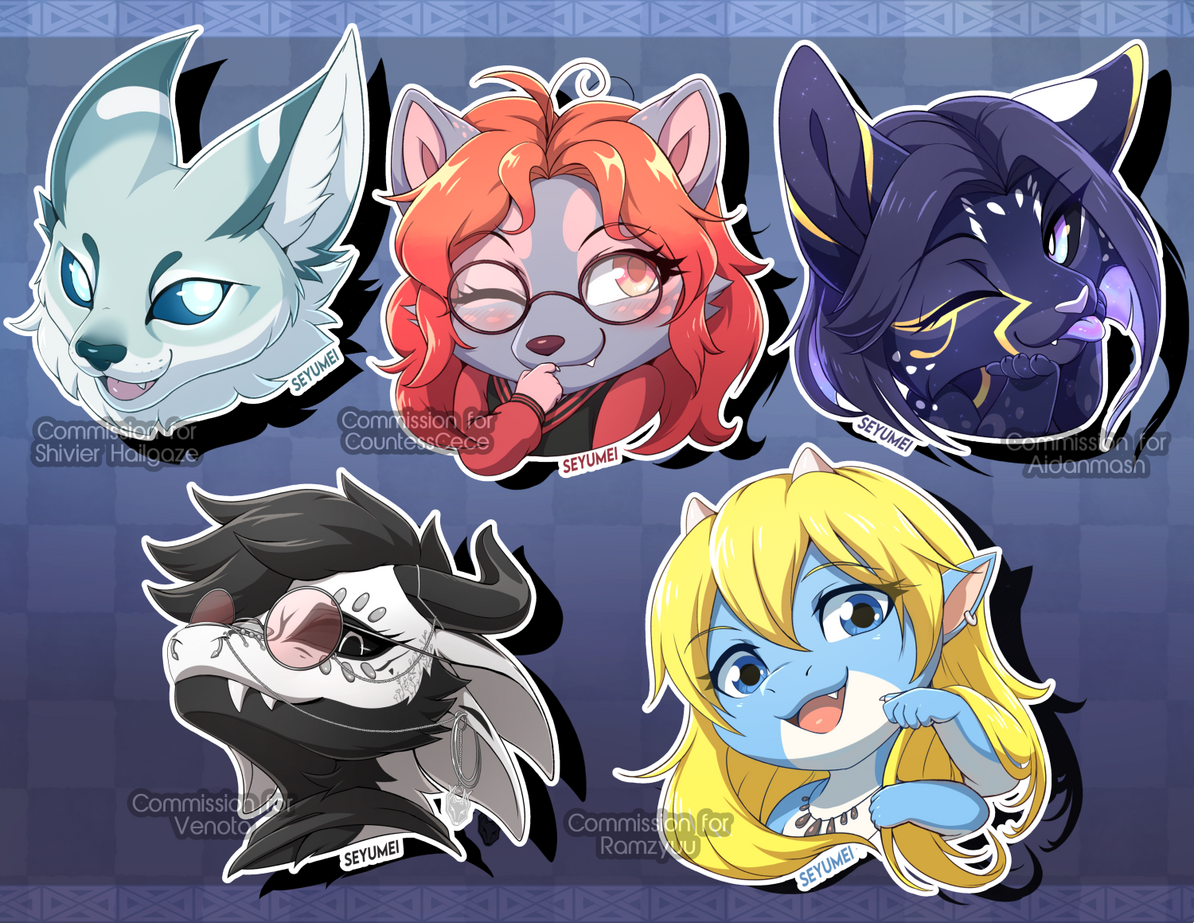 Group of digital chibi headshot commissions (done 1-2 days after Furlandia)
