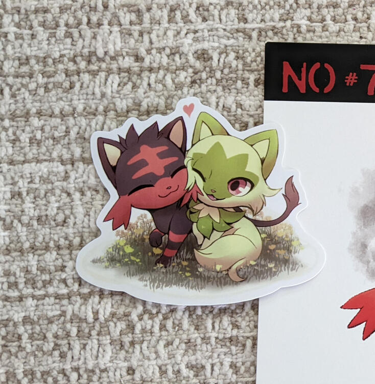 Litten and Sprigatito Sticker with small print